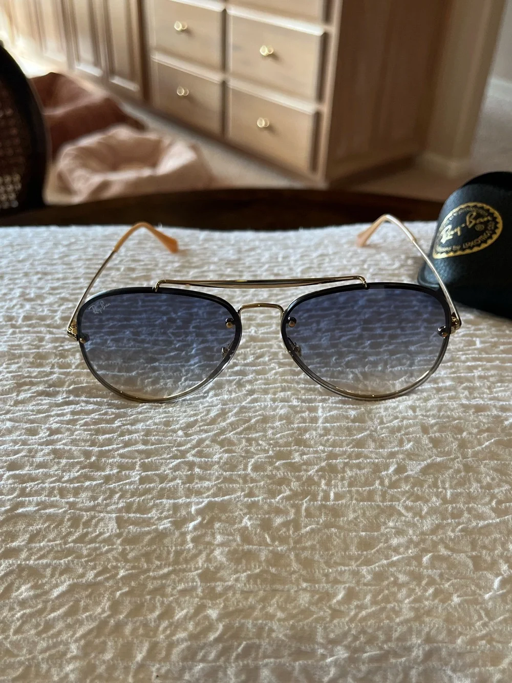 Ray-Ban Blaze Aviator Sunglasses - Arista Gold Frame with Blue Gradient Lenses